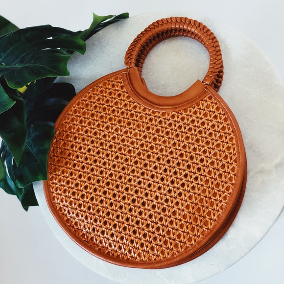 🆕Mimo Brown Woven Circle Top Handle Bag - Picture 6 of 8